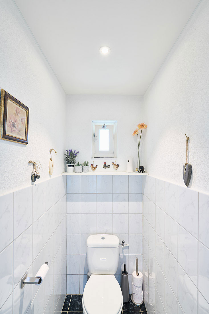 Mat wit Plameco spanplafond op het toilet met ingebouwde spot